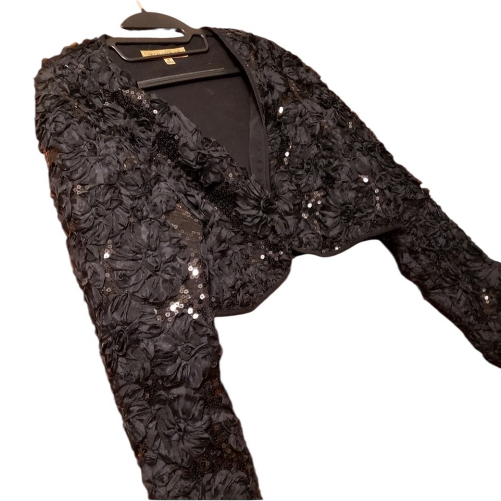 Nipon Boutique size 16 black dressy floral appliqué & sequin shrug